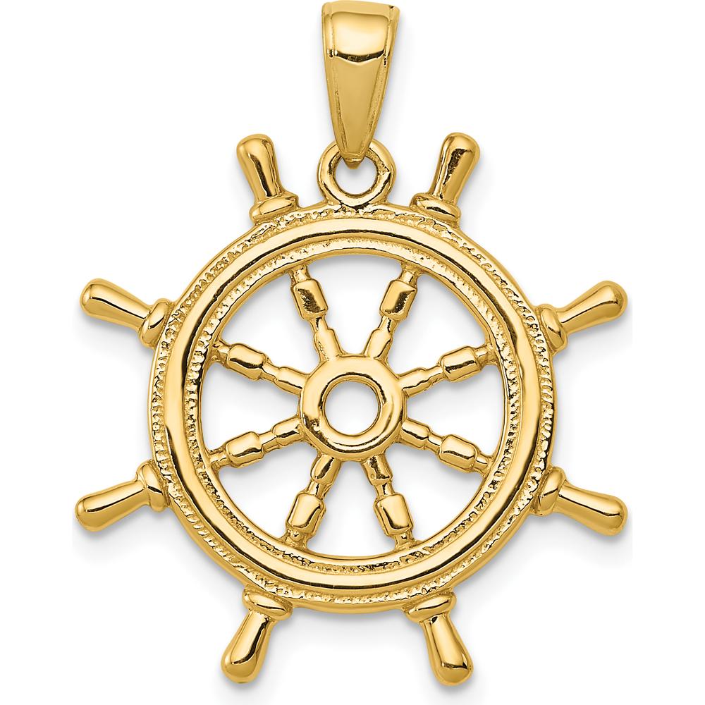 14K Yellow Gold 3D Ship’s Wheel Pendant - Solid Gold Nautical Charm by Oro Pregiato