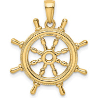 14K Yellow Gold 3D Ship’s Wheel Pendant - Solid Gold Nautical Charm by Oro Pregiato