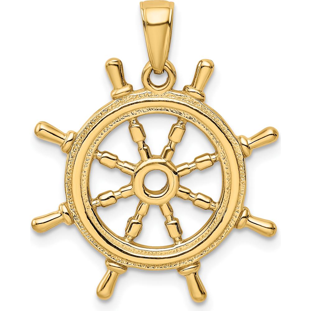 14K Yellow Gold 3D Ship’s Wheel Pendant - Solid Gold Nautical Charm by Oro Pregiato