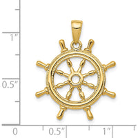 14K Yellow Gold 3D Ship’s Wheel Pendant - Solid Gold Nautical Charm by Oro Pregiato