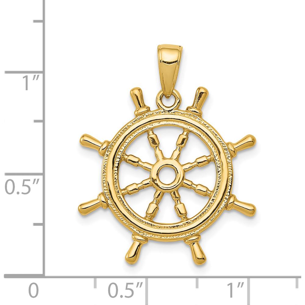 14K Yellow Gold 3D Ship’s Wheel Pendant - Solid Gold Nautical Charm by Oro Pregiato