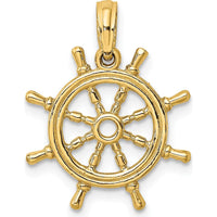 14K Yellow Gold 3D Ship’s Wheel Pendant with Polished Finish by Oro Pregiato