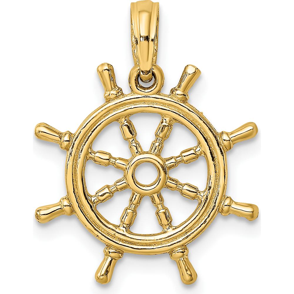 14K Yellow Gold 3D Ship’s Wheel Pendant with Polished Finish by Oro Pregiato