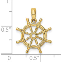 14K Yellow Gold 3D Ship’s Wheel Pendant with Polished Finish by Oro Pregiato