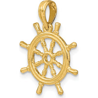 14K Yellow Gold 3D Ship’s Wheel Pendant with Polished Finish by Oro Pregiato