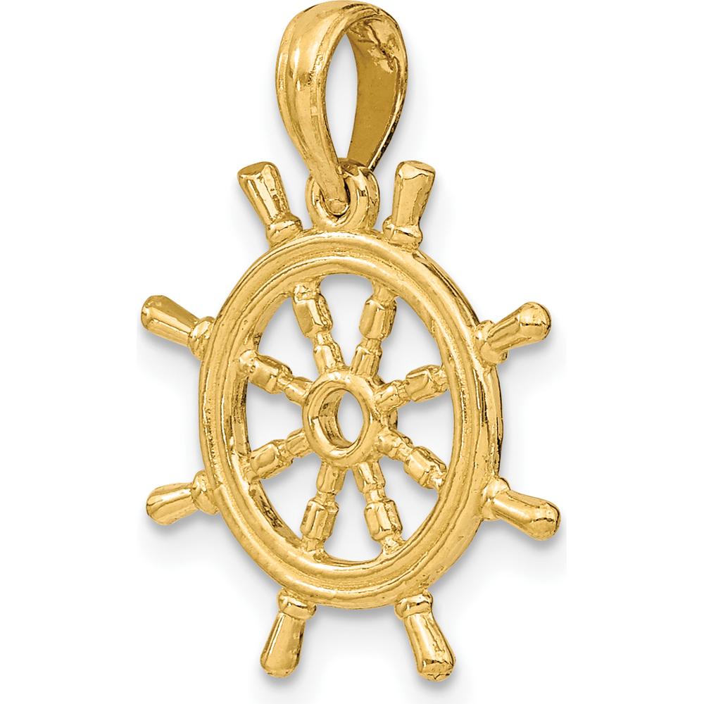 14K Yellow Gold 3D Ship’s Wheel Pendant with Polished Finish by Oro Pregiato