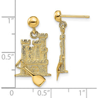 14K Yellow Gold 3D Shovel Sand Castle Dangle Earrings - 25mm Length by 0