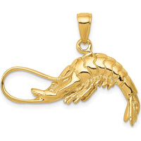 14K Yellow Gold 3D Shrimp Pendant - Polished Finish, 19mm Length by Oro Pregiato