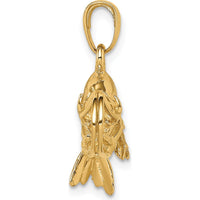 14K Yellow Gold 3D Shrimp Pendant - Polished Finish, 19mm Length by Oro Pregiato