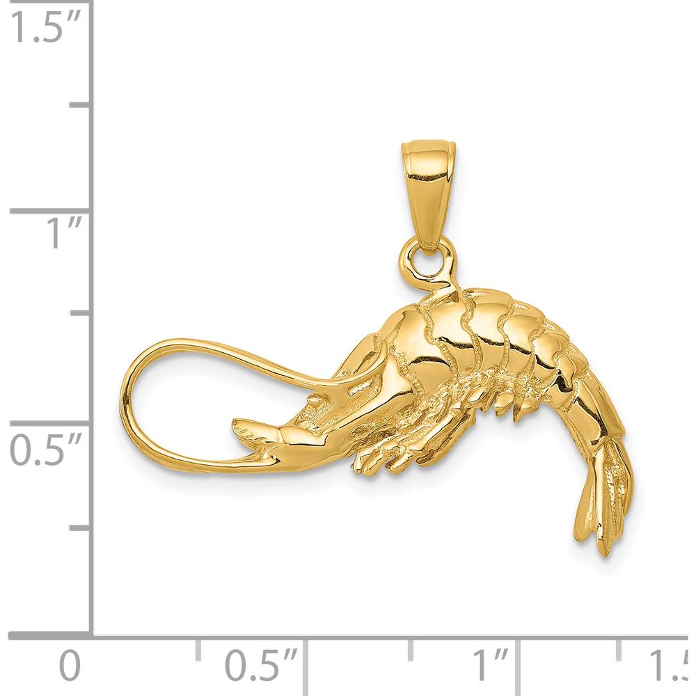 14K Yellow Gold 3D Shrimp Pendant - Polished Finish, 19mm Length by Oro Pregiato
