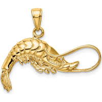 14K Yellow Gold 3D Shrimp Pendant - Polished Finish, 19mm Length by Oro Pregiato