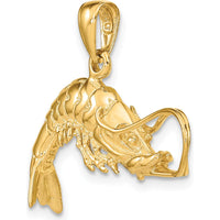 14K Yellow Gold 3D Shrimp Pendant - Polished Finish, 19mm Length by Oro Pregiato