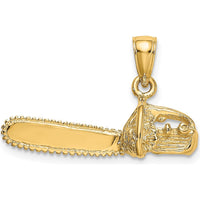 14K Yellow Gold 3D Small Chainsaw Pendant with Textured Finish by Oro Pregiato