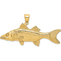 14K Yellow Gold 3D Snook Fish Pendant Charm with Polished and Textured Detailing by Oro Pregiato