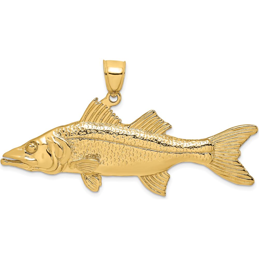 14K Yellow Gold 3D Snook Fish Pendant Charm with Polished and Textured Detailing by Oro Pregiato