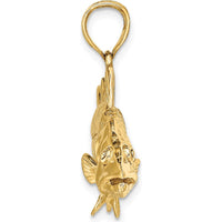 14K Yellow Gold 3D Snook Fish Pendant Charm with Polished and Textured Detailing by Oro Pregiato