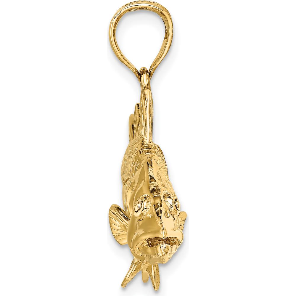 14K Yellow Gold 3D Snook Fish Pendant Charm with Polished and Textured Detailing by Oro Pregiato