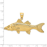 14K Yellow Gold 3D Snook Fish Pendant Charm with Polished and Textured Detailing by Oro Pregiato