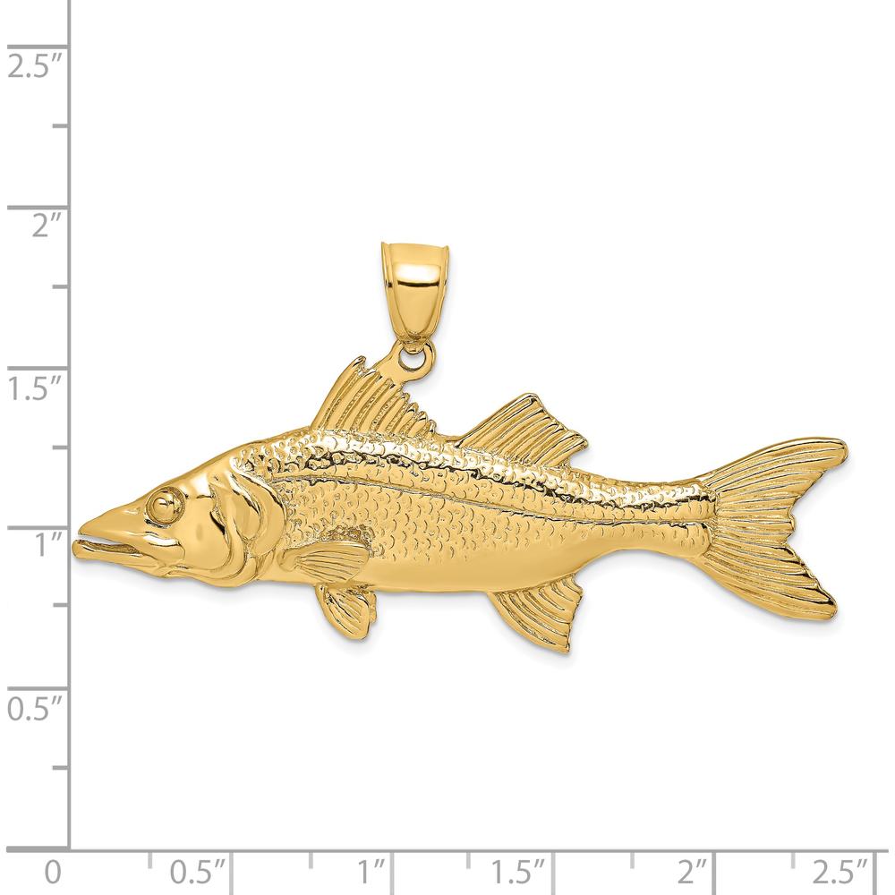 14K Yellow Gold 3D Snook Fish Pendant Charm with Polished and Textured Detailing by Oro Pregiato