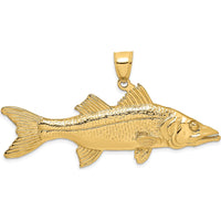 14K Yellow Gold 3D Snook Fish Pendant Charm with Polished and Textured Detailing by Oro Pregiato