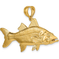 14K Yellow Gold 3D Snook Fish Pendant Charm with Polished and Textured Detailing by Oro Pregiato