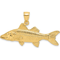 14K Yellow Gold 3D Snook Fish Pendant with Polished and Textured Detailing by Oro Pregiato
