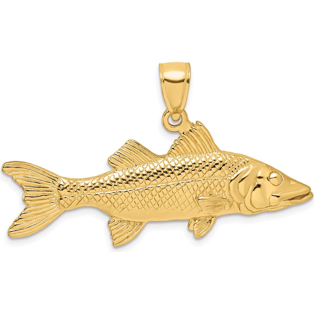 14K Yellow Gold 3D Snook Fish Pendant with Polished and Textured Detailing by Oro Pregiato