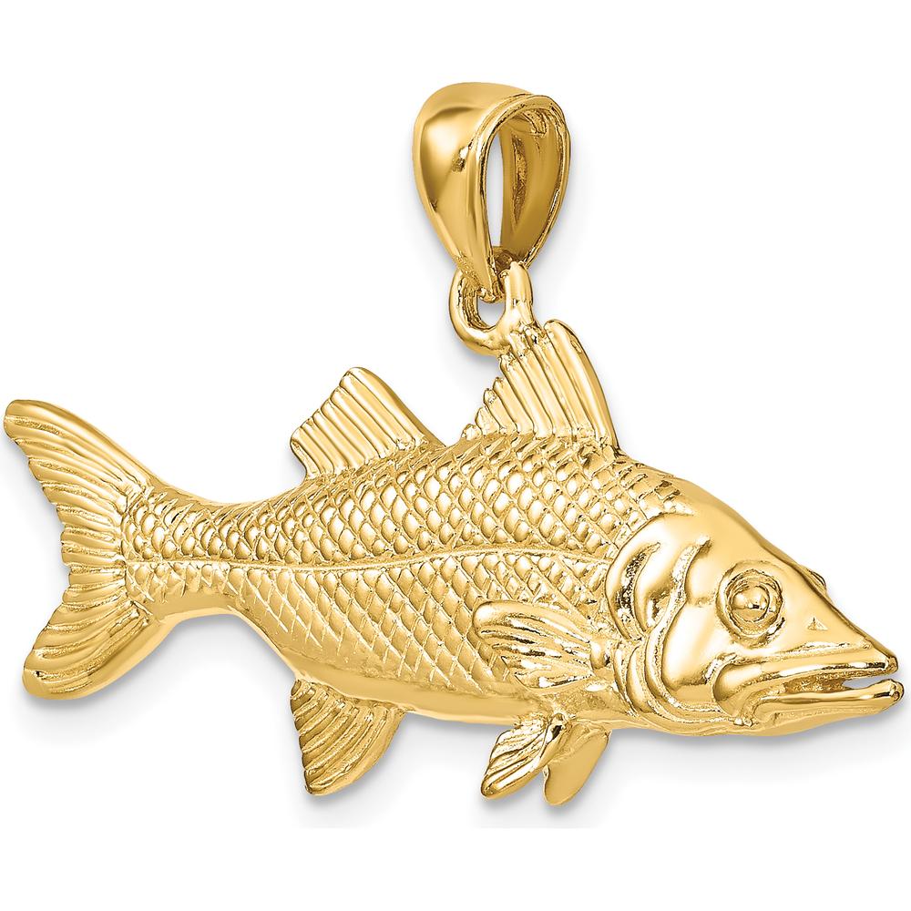 14K Yellow Gold 3D Snook Fish Pendant with Polished and Textured Detailing by Oro Pregiato