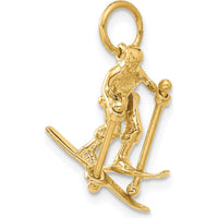 14K Yellow Gold 3D Snow Skier Charm with Moveable Legs