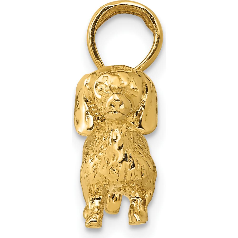14K Yellow Gold 3D Solid Polished Wire Haired Dachshund Dog Charm by Oro Pregiato
