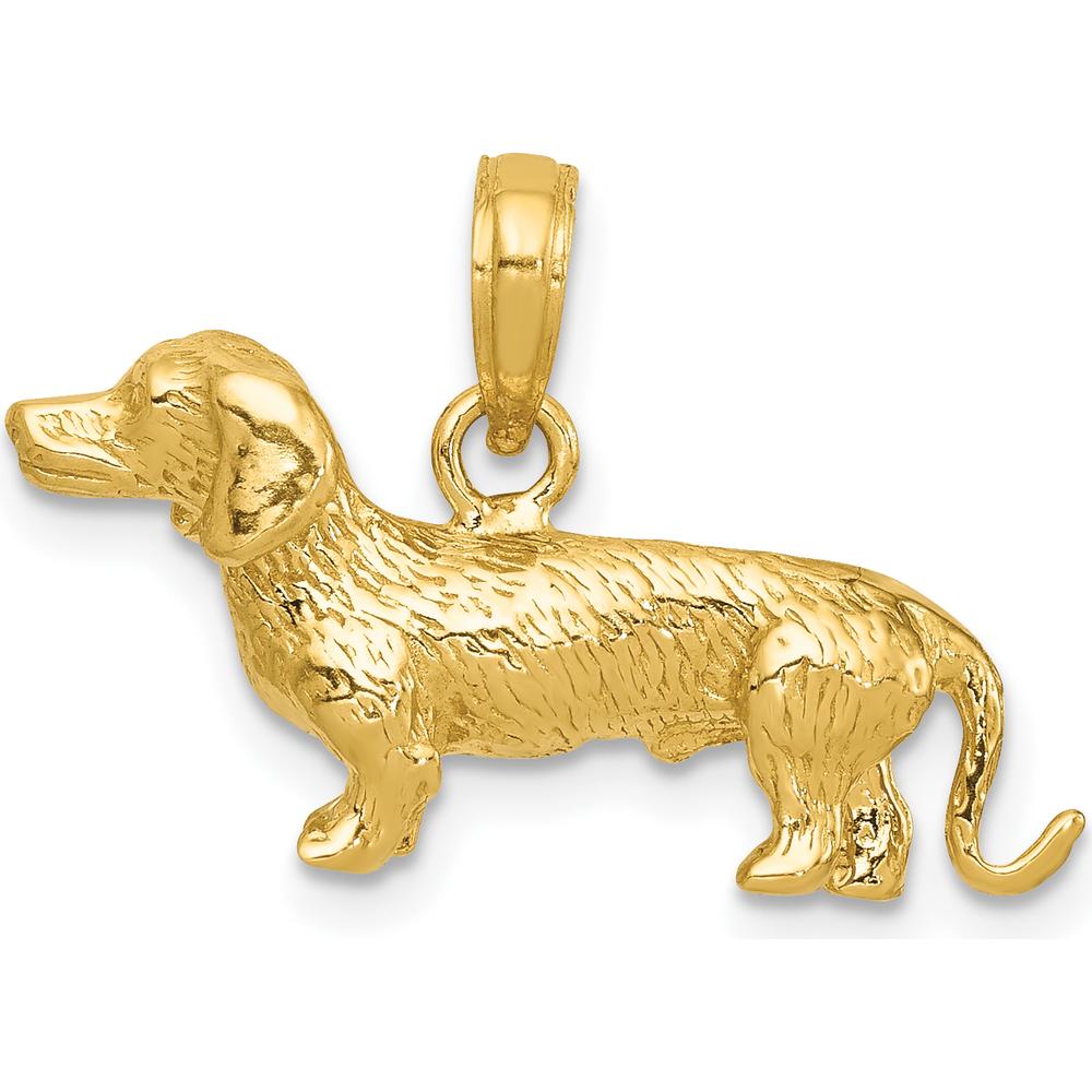 14K Yellow Gold 3D Solid Polished Wire Haired Dachshund Dog Charm by Oro Pregiato