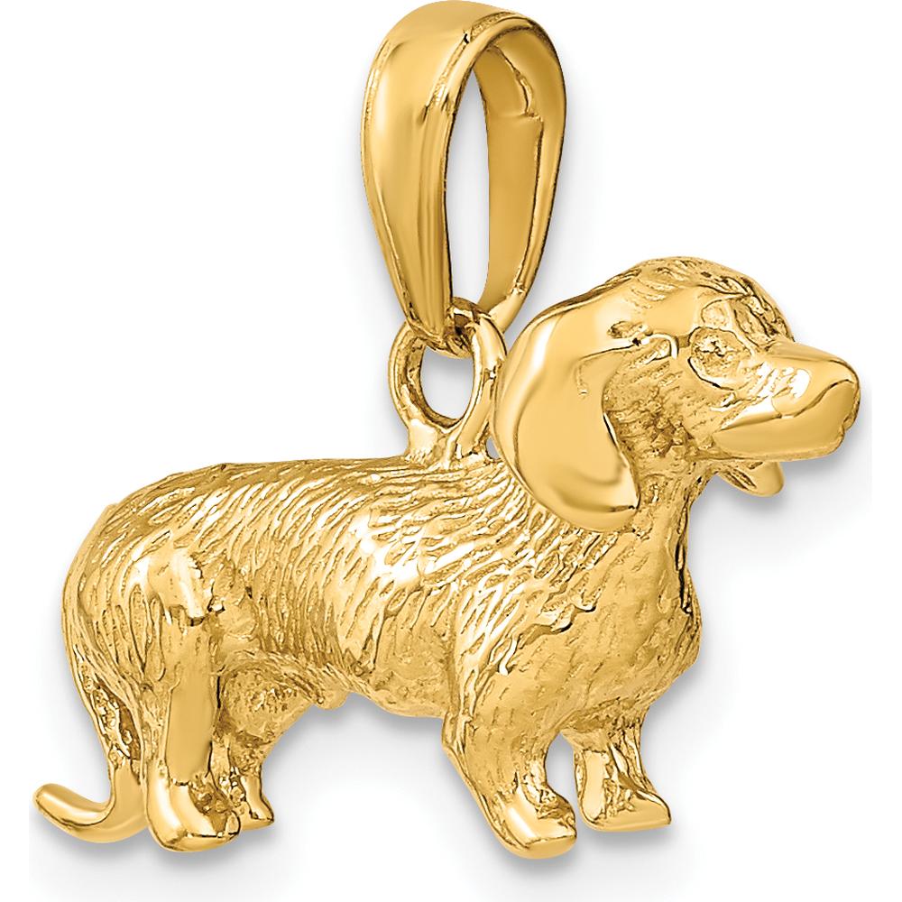 14K Yellow Gold 3D Solid Polished Wire Haired Dachshund Dog Charm by Oro Pregiato