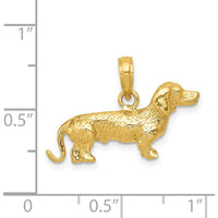 14K Yellow Gold 3D Solid Polished Wire Haired Dachshund Dog Charm by Oro Pregiato