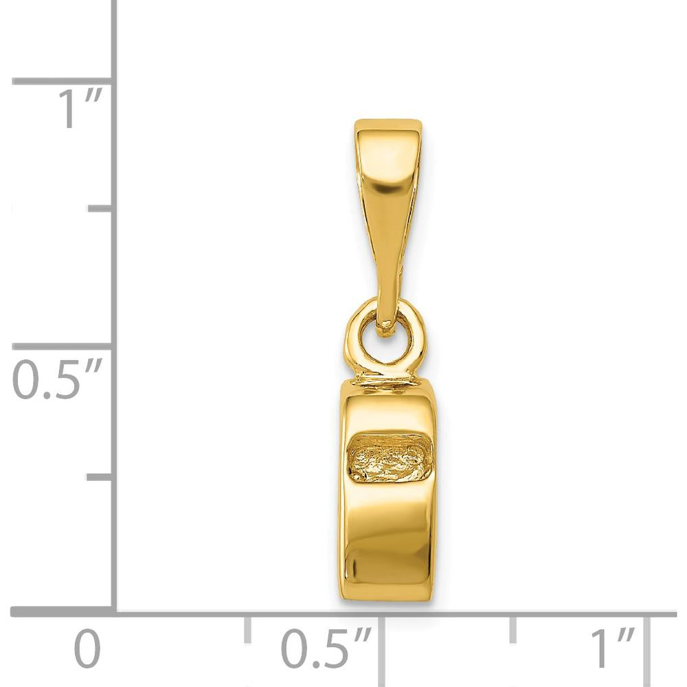14K Yellow Gold 3D Sports Whistle Pendant with Textured Design