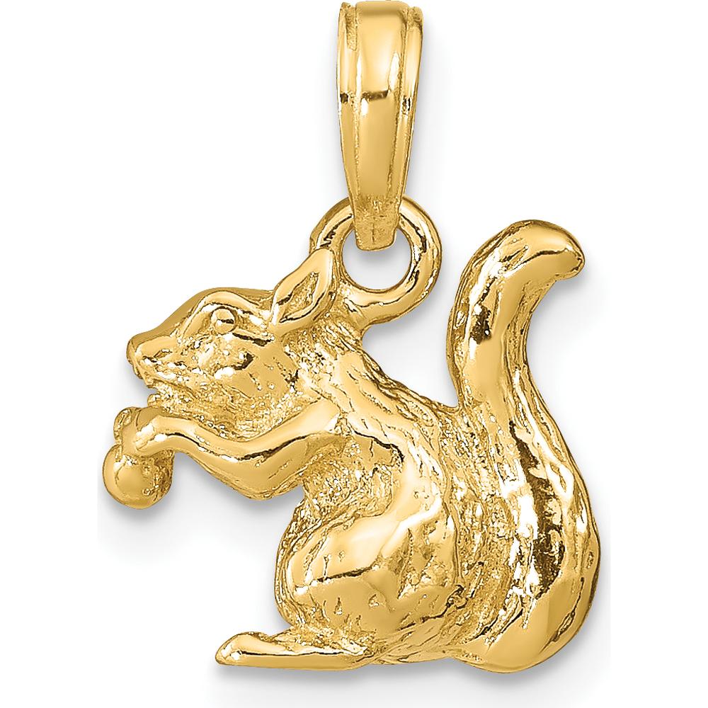 14K Yellow Gold 3D Squirrel with Nut Charm - Playful Nature-Inspired Pendant by Oro Pregiato
