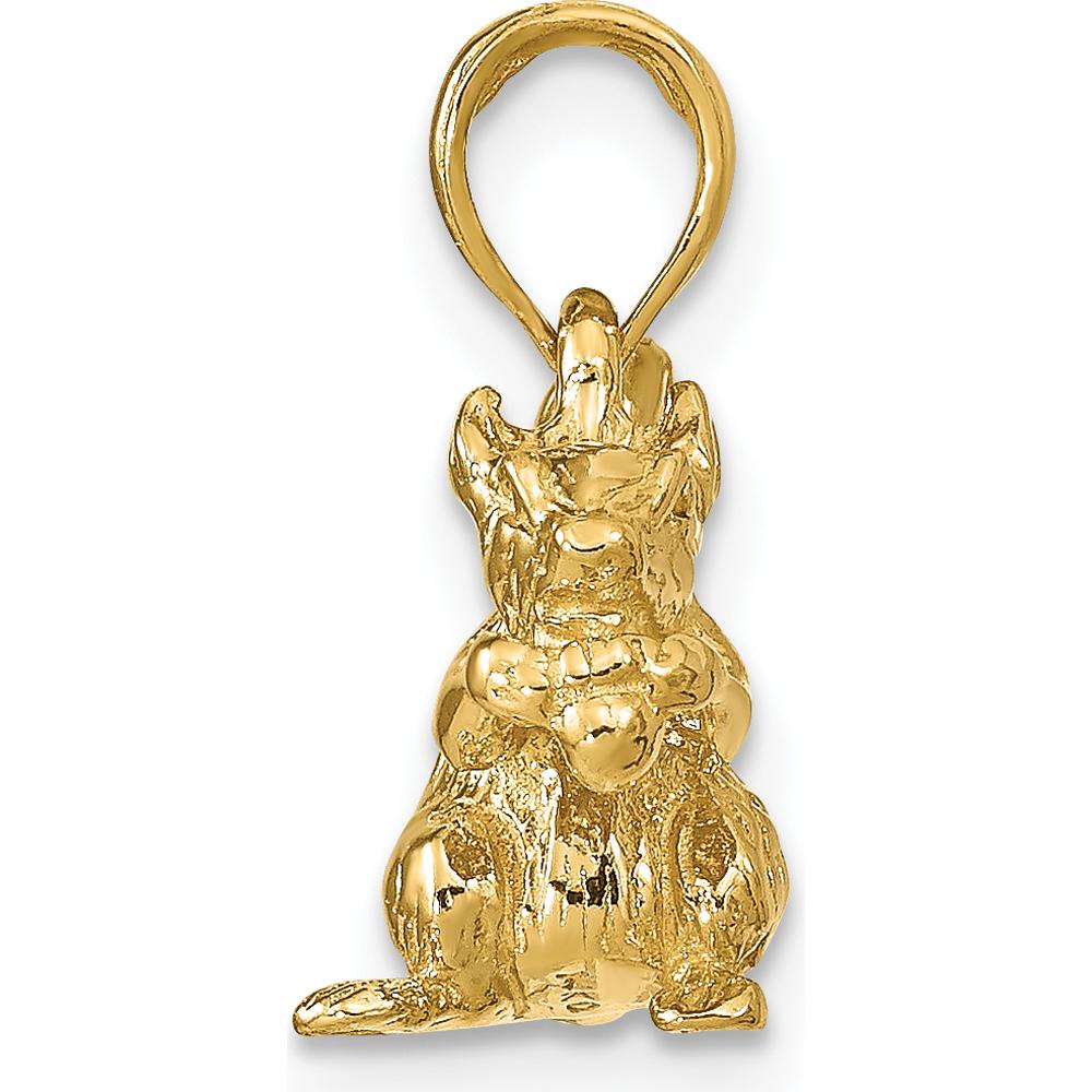 14K Yellow Gold 3D Squirrel with Nut Charm - Playful Nature-Inspired Pendant by Oro Pregiato