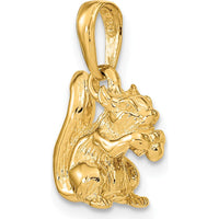 14K Yellow Gold 3D Squirrel with Nut Charm - Playful Nature-Inspired Pendant by Oro Pregiato