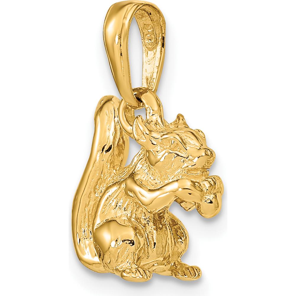 14K Yellow Gold 3D Squirrel with Nut Charm - Playful Nature-Inspired Pendant by Oro Pregiato