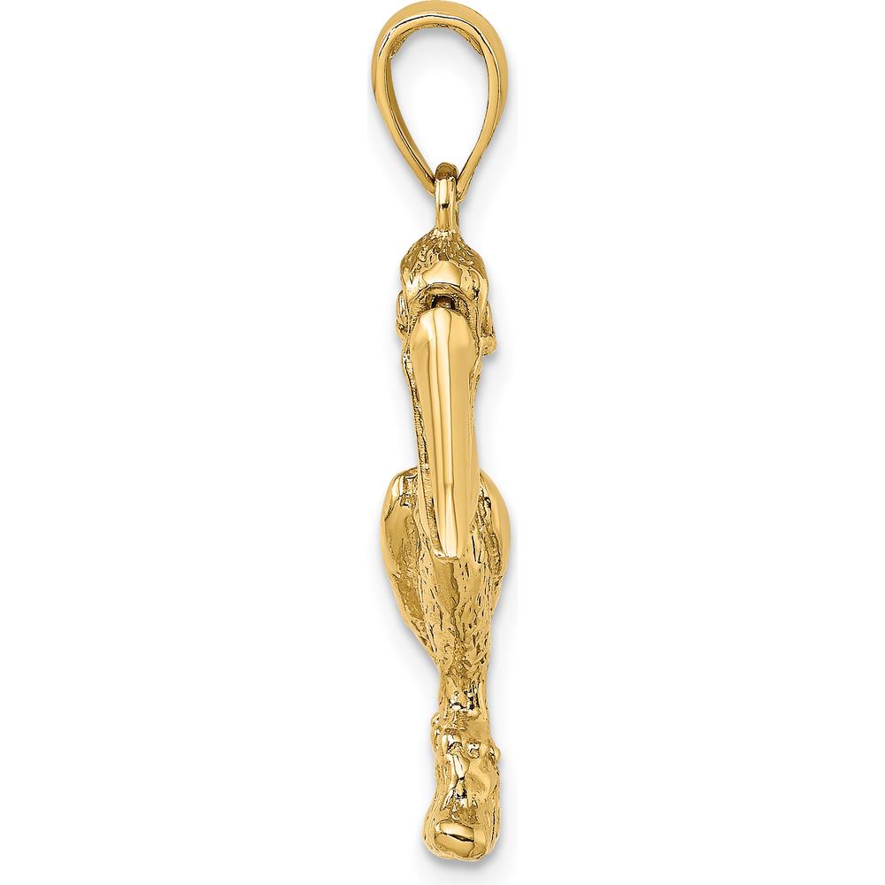 14K Yellow Gold 3D Standing Pelican Pendant with Moveable Mouth by Oro Pregiato