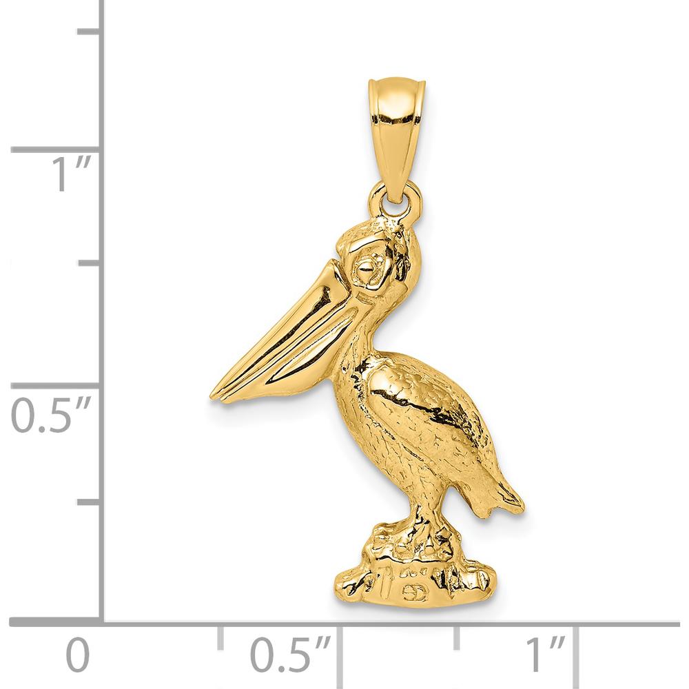 14K Yellow Gold 3D Standing Pelican Pendant with Moveable Mouth by Oro Pregiato