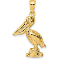 14K Yellow Gold 3D Standing Pelican Pendant with Moveable Mouth by Oro Pregiato