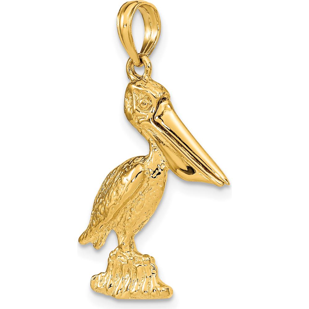 14K Yellow Gold 3D Standing Pelican Pendant with Moveable Mouth by Oro Pregiato