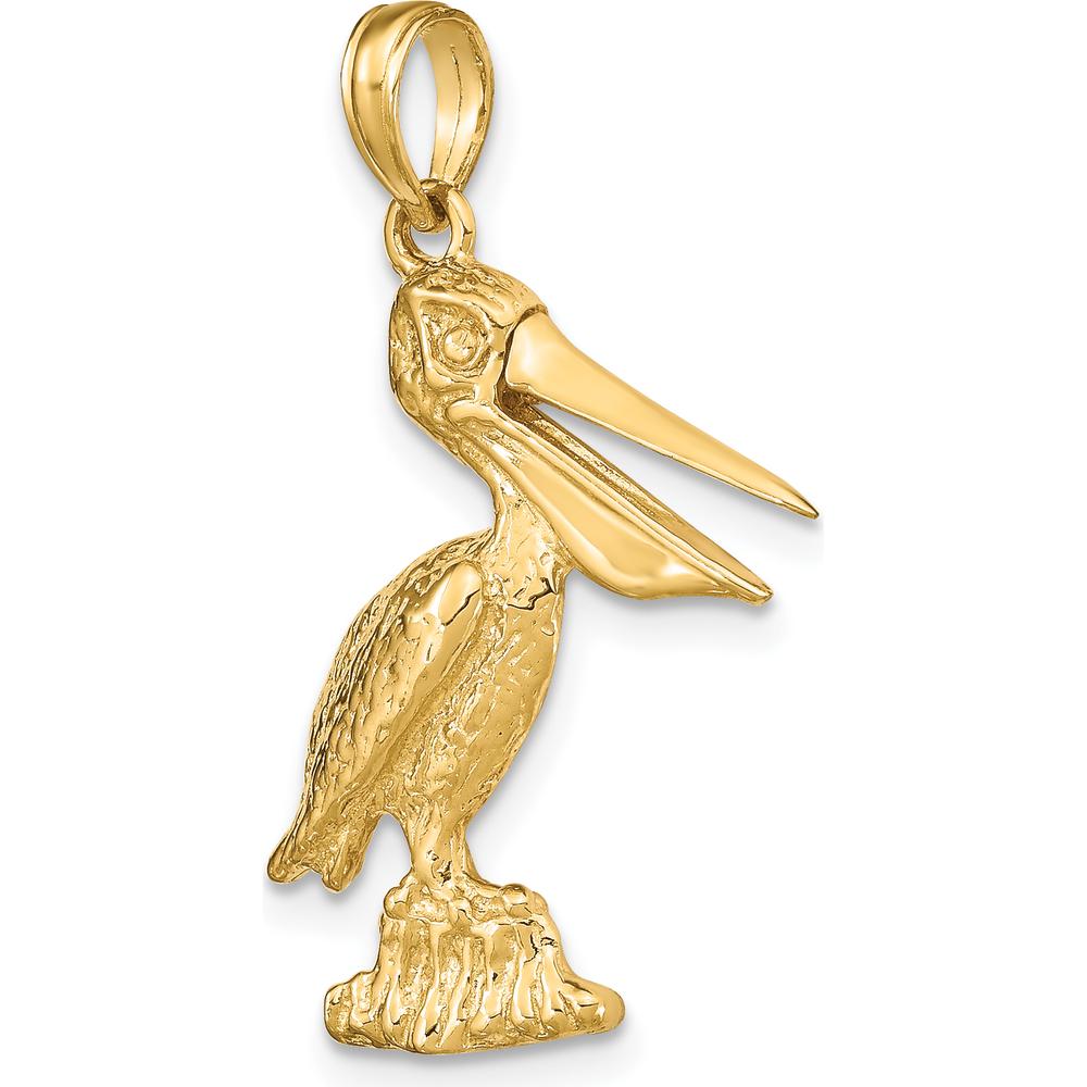 14K Yellow Gold 3D Standing Pelican Pendant with Moveable Mouth by Oro Pregiato