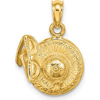 14K Yellow Gold 3D Sunhat and Sunglasses Charm - Playful Summer Pendant by Oro Pregiato