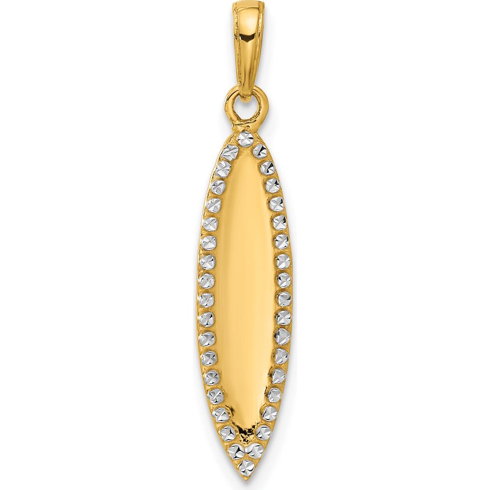 14K Yellow Gold 3D Surfboard Pendant with White Rhodium Diamond-cut Detail by Oro Pregiato
