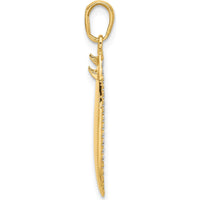 14K Yellow Gold 3D Surfboard Pendant with White Rhodium Diamond-cut Detail by Oro Pregiato