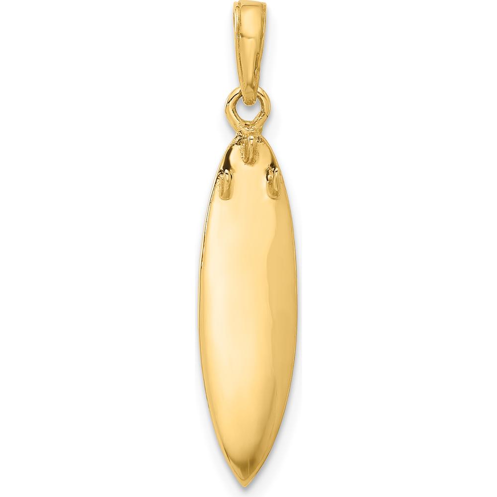 14K Yellow Gold 3D Surfboard Pendant with White Rhodium Diamond-cut Detail by Oro Pregiato