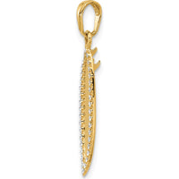 14K Yellow Gold 3D Surfboard Pendant with White Rhodium Diamond-cut Detail by Oro Pregiato