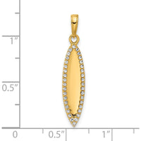 14K Yellow Gold 3D Surfboard Pendant with White Rhodium Diamond-cut Detail by Oro Pregiato
