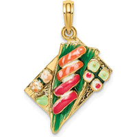 14K Yellow Gold 3D Sushi Plate Pendant Charm with Multi-color Enamel Accents by Oro Pregiato